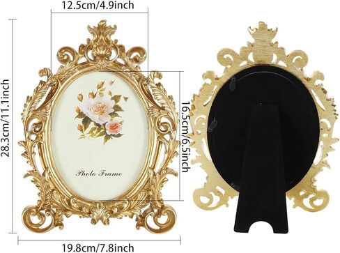 2 حزمة إطار صورة بيضاوي عتيق مقاس 5x7 بوصة إطارات صور ذهبية عتيقة، إطار صورة من الراتنج مع زجاج عالي الدقة لديكور المنزل، معرض الصور، الفن in Kuwait
