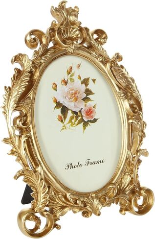 2 حزمة إطار صورة بيضاوي عتيق مقاس 5x7 بوصة إطارات صور ذهبية عتيقة، إطار صورة من الراتنج مع زجاج عالي الدقة لديكور المنزل، معرض الصور، الفن in Kuwait