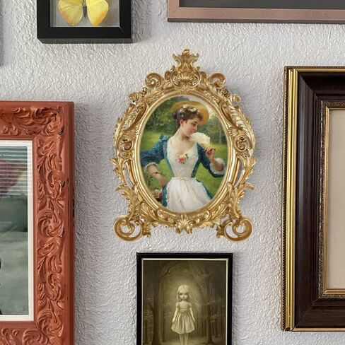 2 حزمة إطار صورة بيضاوي عتيق مقاس 5x7 بوصة إطارات صور ذهبية عتيقة، إطار صورة من الراتنج مع زجاج عالي الدقة لديكور المنزل، معرض الصور، الفن in Kuwait