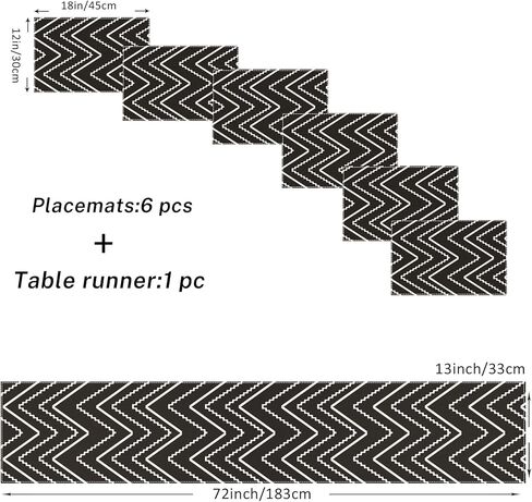 مفرش طاولة ومفارش مجموعة مكونة من 6 قطع، خطوط بيضاء هندسية تجريدية سوداء لتزيين طاولة العطلات للاستخدام اليومي ديكور طاولة الطعام (مفرش طاولة واحد بطول 72 بوصة و6 مفارش) in Kuwait