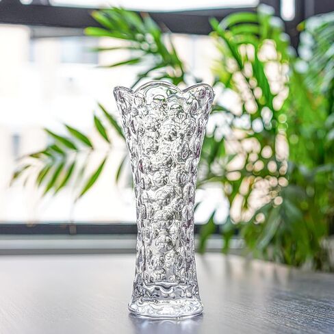 مزهرية زجاجية شفافة مقاس 7.5 بوصة، مزهرية صغيرة من الكريستال الشفاف، مزهرية حديثة للطاولة المركزية، مكتب داخلي، ديكور منزلي، مزهرية مزخرفة، هدية للنساء in Kuwait