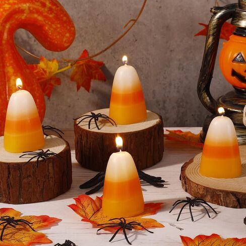 MTLEE 6 Pcs Fall Candles Thanksgiving Candy Corn Colored Votive Candles Unscented Taper Pillar Candy Corn Shape Candles Bulk for Autumn Home Wedding Harvest Party, Yellow Orange and White in Saudi Arabia