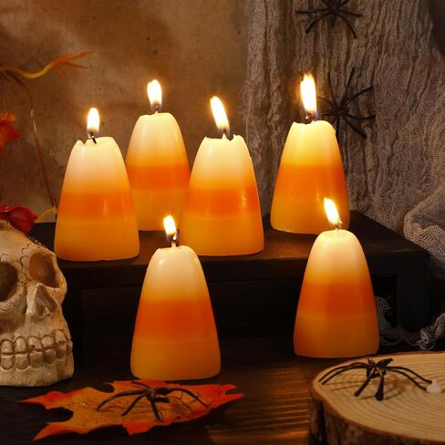 MTLEE 6 Pcs Fall Candles Thanksgiving Candy Corn Colored Votive Candles Unscented Taper Pillar Candy Corn Shape Candles Bulk for Autumn Home Wedding Harvest Party, Yellow Orange and White in Saudi Arabia