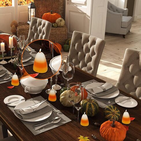MTLEE 6 Pcs Fall Candles Thanksgiving Candy Corn Colored Votive Candles Unscented Taper Pillar Candy Corn Shape Candles Bulk for Autumn Home Wedding Harvest Party, Yellow Orange and White in Saudi Arabia
