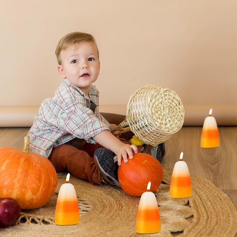 MTLEE 6 Pcs Fall Candles Thanksgiving Candy Corn Colored Votive Candles Unscented Taper Pillar Candy Corn Shape Candles Bulk for Autumn Home Wedding Harvest Party, Yellow Orange and White in Saudi Arabia