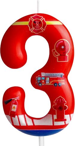 3rd Birthday Candle Firetruck Number 3 Candle Fire Truck Cake Decoration Birthday Party Supplies Red Firefighter Extinguisher Themed Cake Topper Decorations for Kids Boy Girl Party Decor Supplies in Saudi Arabia