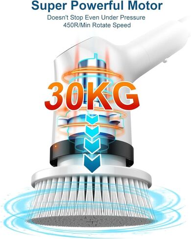 جهاز تنظيف كهربائي دوار، 2024 جهاز تنظيف دش لاسلكي مع 8 رؤوس فرشاة قابلة للاستبدال و3 سرعات قابلة للتعديل، شاشة LED ومقبض تمديد، فرشاة تنظيف كهربائية لأرضية حوض الاستحمام in Saudi Arabia