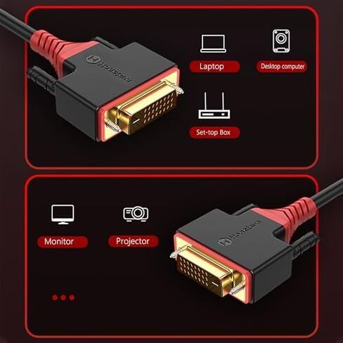 DVI to DVI 26ft Monitor Cable Adapter, DVI-D24+1 Dual Link Gold-Plated Cable Converter with Ferrite Ring for PCs, TVs, Game Consoles, and Projectors - Supports 1080p Full HD at 60Hz in Saudi Arabia