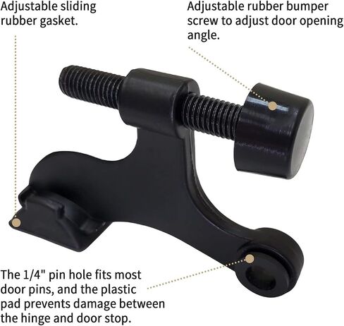 10 Pack Hinge Door Stoppers, Heavy Duty Door Stopper Hinge, Rubber Bumper Tips, Zinc Alloy (Black) in Saudi Arabia
