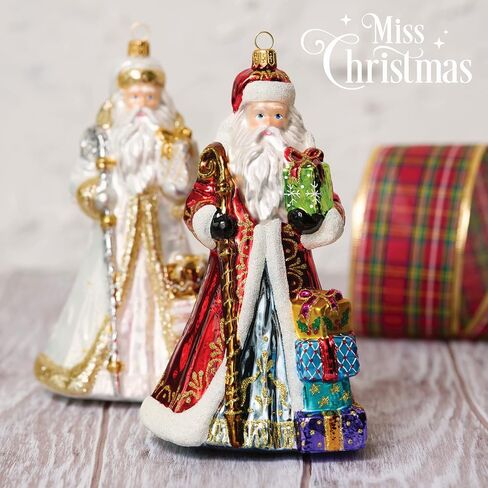 Miss Christmas 2024 Collection Festive Santa 7.5-Inch Blown Glass Christmas Tree Ornament (Classic Santa with Gifts) in Saudi Arabia
