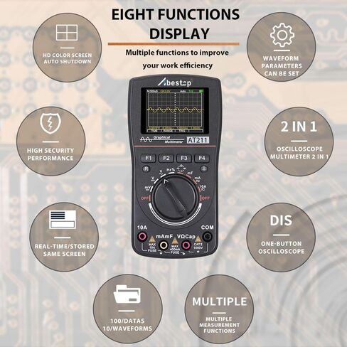 Abestop AT211 Oscilloscope Multimeter 2 in1 Oscilloscope 1MHz Bandwidth 2.5Msps Sampling Rate Meter Function AC/DC Current/Voltage Tester in Saudi Arabia