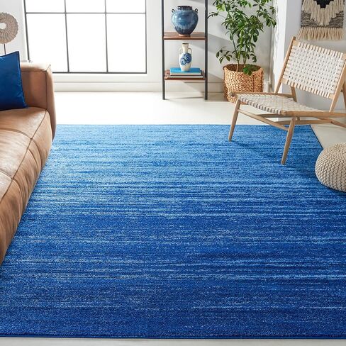 SAFAVIEH Adirondack Collection Area Rug - 8' Square, Light Blue & Dark Blue, Modern Ombre Design, Non-Shedding & Easy Care, Ideal for High Traffic Areas in Living Room, Bedroom (ADR113F) in Saudi Arabia