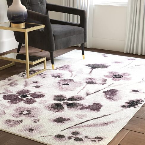 سجادة SAFAVIEH Adirondack Collection - 4 × 6 بوصة، عاجي وأرجواني، تصميم بألوان مائية زهرية، لا يتساقط ويسهل العناية بها، مثالية للمناطق ذات حركة المرور العالية في المدخل، وغرفة المعيشة، وغرفة النوم (ADR127L) in Saudi Arabia