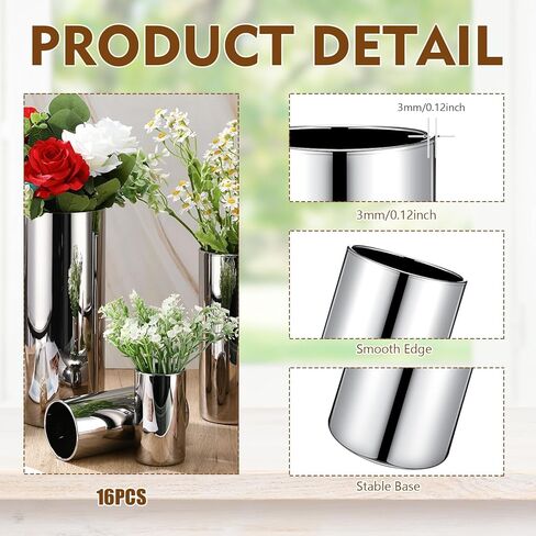 12 قطعة من المزهريات الأسطوانية الزجاجية الفضية للقطع المركزية لحفلات الزفاف مقاس 4 بوصة و6 بوصة و8 بوصة و10 بوصة مزهرية طويلة مزخرفة على شكل إعصار مزهرية دائرية حاملات شموع عائمة لطاولة ديكور المنزل الذكرى السنوية in Kuwait