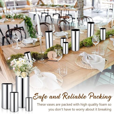 12 قطعة من المزهريات الأسطوانية الزجاجية الفضية للقطع المركزية لحفلات الزفاف مقاس 4 بوصة و6 بوصة و8 بوصة و10 بوصة مزهرية طويلة مزخرفة على شكل إعصار مزهرية دائرية حاملات شموع عائمة لطاولة ديكور المنزل الذكرى السنوية in Kuwait