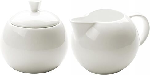 Sizikato Pure White Porcelain Sugar and Creamer Set, 14 Oz Salt Bowl with Lid and 10 Oz Creamer Pitcher in Saudi Arabia