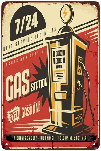 AOYEGO Gas Station Tin Sign,Electric Gas Oil Auto Vintage Metal Tin Signs for Cafes Bars Pubs Shop Wall Decorative Funny Retro Signs for Men Women 8x12 Inch in Saudi Arabia
