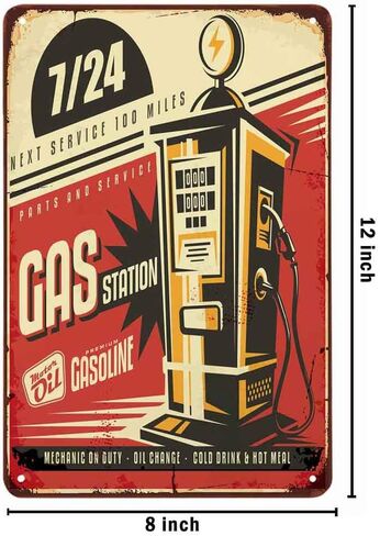AOYEGO Gas Station Tin Sign,Electric Gas Oil Auto Vintage Metal Tin Signs for Cafes Bars Pubs Shop Wall Decorative Funny Retro Signs for Men Women 8x12 Inch in Saudi Arabia