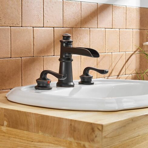 8 Inch Bathroom Sink Faucet Brushed Nickel Waterfall Two-Handles Widespread 3 Hole with Pop Up Drain Stopper Bath Vanity Faucets & Parts Commercial Lavatory Supply Hose Lead-Free in Saudi Arabia
