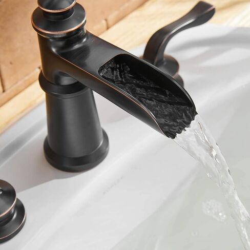 8 Inch Bathroom Sink Faucet Brushed Nickel Waterfall Two-Handles Widespread 3 Hole with Pop Up Drain Stopper Bath Vanity Faucets & Parts Commercial Lavatory Supply Hose Lead-Free in Saudi Arabia