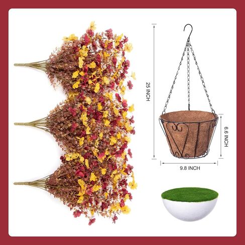 Autumn Artificial Fake Hanging Flowers Plants with Basket Fall Outdoor Decor,Faux Silk Colorful Daisy in Planter Boxwood No Fade Plastic Shrubs Decor Farmhouse Home Garden Thanksgiving(Yellow Brown) in Kuwait