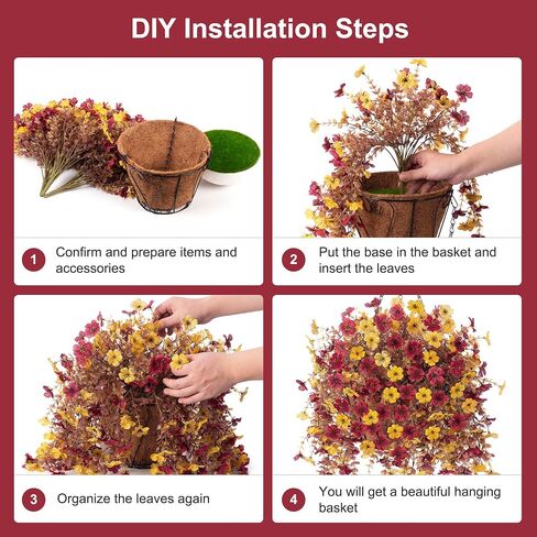 Autumn Artificial Fake Hanging Flowers Plants with Basket Fall Outdoor Decor,Faux Silk Colorful Daisy in Planter Boxwood No Fade Plastic Shrubs Decor Farmhouse Home Garden Thanksgiving(Yellow Brown) in Kuwait