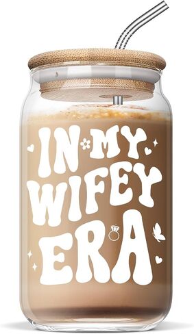 KLL Bridal Shower Gifts - Engagement Gifts for Her, Bride Gifts, Wedding Gifts - Bachelorette Gifts for Bride - In My Wifey Era Coffee Cup, 16 Oz Coffee Glass in Saudi Arabia