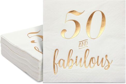 BLUE PANDA 50 Pack White 50th Birthday Napkins, Gold Foil 50 and Fabulous Party Supplies (5x5 In) in Kuwait