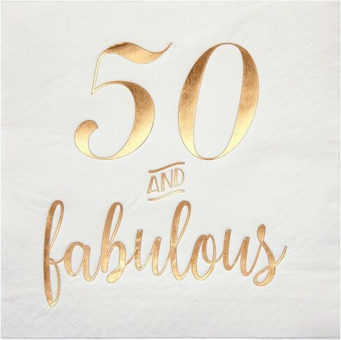 BLUE PANDA 50 Pack White 50th Birthday Napkins, Gold Foil 50 and Fabulous Party Supplies (5x5 In) in Kuwait
