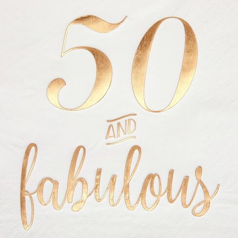 BLUE PANDA 50 Pack White 50th Birthday Napkins, Gold Foil 50 and Fabulous Party Supplies (5x5 In) in Kuwait