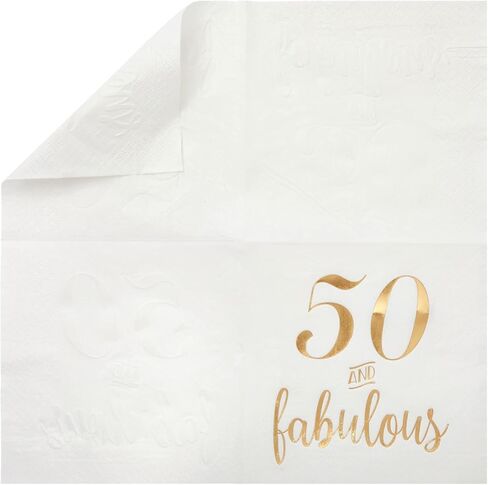 BLUE PANDA 50 Pack White 50th Birthday Napkins, Gold Foil 50 and Fabulous Party Supplies (5x5 In) in Kuwait