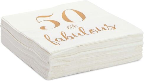 BLUE PANDA 50 Pack White 50th Birthday Napkins, Gold Foil 50 and Fabulous Party Supplies (5x5 In) in Kuwait