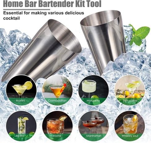 Bartender Kit with Stylish Stand, 12 Piece 20oz/25oz Boston Cocktail Shaker Set for Mixed Drink, Professional Stainless Steel Bar Set, Gift for Man Dad- Cocktail Recipes Booklet (Silver) in Saudi Arabia