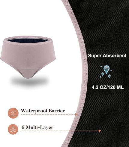 AIRCUTE Super Absorbency Urinary Incontinence Underwear for Women, Reusable Mid Rise Panties for Nighttime leaks 4.2OZ (Black, Medium) in Saudi Arabia