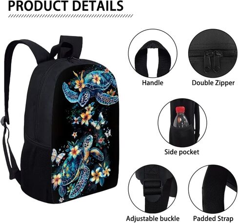 Xoenoiee Sea Turtle and Floral Pattern Back to School Backpack Set of 3 Pack Teens Primary Schoolbag Thermal Lunch Box Pencil Bag 3 in 1 for Boys Girls in Saudi Arabia