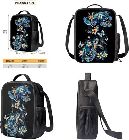 Xoenoiee Sea Turtle and Floral Pattern Back to School Backpack Set of 3 Pack Teens Primary Schoolbag Thermal Lunch Box Pencil Bag 3 in 1 for Boys Girls in Saudi Arabia