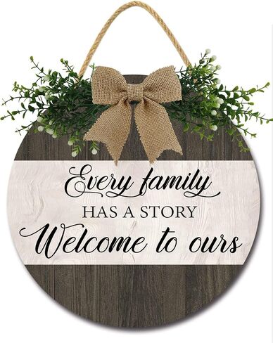 Every Family Has A Story Welcome to Ours Sign for Front Door Rustic Welcome Wreaths Sign for Farmhouse Front Porch Decor Round Wood Hanging Sign Housewarming Gift for Home Decor , 12IN in Saudi Arabia