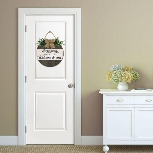 Every Family Has A Story Welcome to Ours Sign for Front Door Rustic Welcome Wreaths Sign for Farmhouse Front Porch Decor Round Wood Hanging Sign Housewarming Gift for Home Decor , 12IN in Saudi Arabia