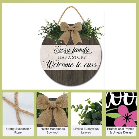 Every Family Has A Story Welcome to Ours Sign for Front Door Rustic Welcome Wreaths Sign for Farmhouse Front Porch Decor Round Wood Hanging Sign Housewarming Gift for Home Decor , 12IN in Saudi Arabia