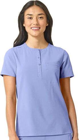 قميص WonderWink النسائي بياقة اليوسفي Tuck-in Scrub Top، Ceil Blue، 1X in Saudi Arabia