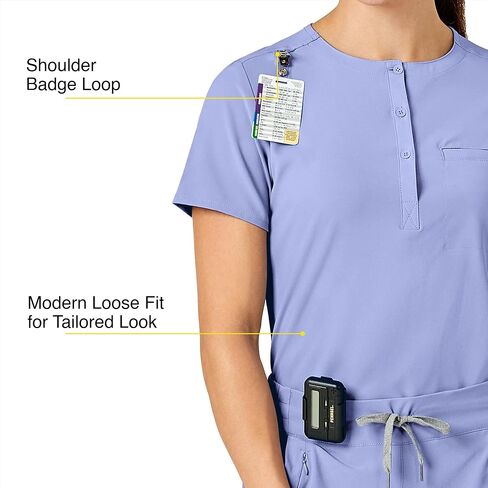 قميص WonderWink النسائي بياقة اليوسفي Tuck-in Scrub Top، Ceil Blue، 1X in Saudi Arabia