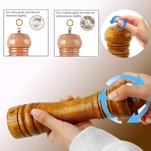 Wooden Salt and Pepper Grinder Set with Tray,Manual Wood Salt and Pepper Mill,Adjustable Coarseness with Stainless Steel and Ceramic Grinders,and Refillable(8inches-2pcs) in Saudi Arabia