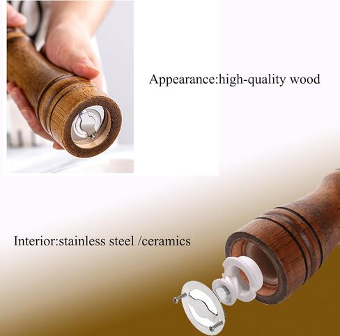 Wooden Salt and Pepper Grinder Set with Tray,Manual Wood Salt and Pepper Mill,Adjustable Coarseness with Stainless Steel and Ceramic Grinders,and Refillable(8inches-2pcs) in Saudi Arabia