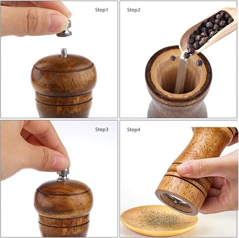Wooden Salt and Pepper Grinder Set with Tray,Manual Wood Salt and Pepper Mill,Adjustable Coarseness with Stainless Steel and Ceramic Grinders,and Refillable(8inches-2pcs) in Saudi Arabia