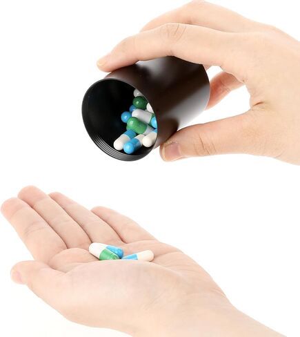 WLLHYF Portable Metal Small Pill Case, Round Aluminium Alloy Pill Holder Pocket Small Pill Box Waterproof Medicine Organizer Bottle Container for Travel Outdoor Vitamin Fish Oils (Black) in Saudi Arabia