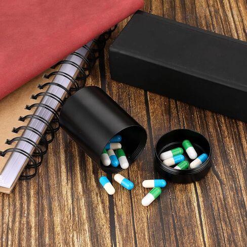 WLLHYF Portable Metal Small Pill Case, Round Aluminium Alloy Pill Holder Pocket Small Pill Box Waterproof Medicine Organizer Bottle Container for Travel Outdoor Vitamin Fish Oils (Black) in Saudi Arabia