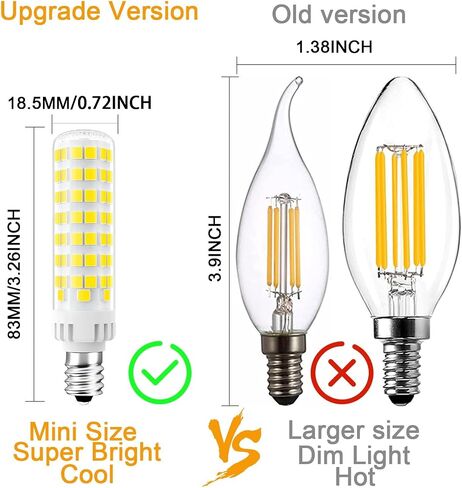 E12 LED لمبة عكس الضوء، 100 واط لمبة الشمعدانات المكافئة C7، 6000K ضوء النهار الأبيض، 10W 1000 Lumen T6 E12 لمبات الإضاءة للثريات، مروحة السقف، الإضاءة المعلقة، مصباح الملح، 6 عبوات in Saudi Arabia