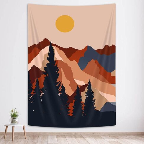 Jawo boho الشمس نسيج عمودي، جمالية الغابات الجبلية غرفة جدار ديكور نسيج الجدار شنقا لغرفة النوم، البوهيمي الحد الأدنى المفروشات الشاطئ بطانية كلية النوم الجدار ملصق 40x60 بوصة in Kuwait