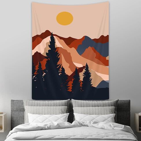 Jawo boho الشمس نسيج عمودي، جمالية الغابات الجبلية غرفة جدار ديكور نسيج الجدار شنقا لغرفة النوم، البوهيمي الحد الأدنى المفروشات الشاطئ بطانية كلية النوم الجدار ملصق 40x60 بوصة in Kuwait