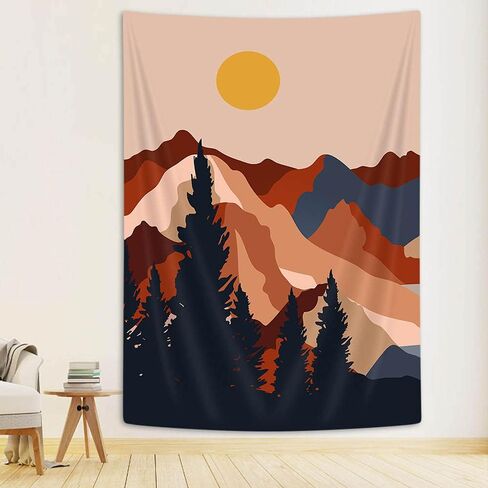 Jawo boho الشمس نسيج عمودي، جمالية الغابات الجبلية غرفة جدار ديكور نسيج الجدار شنقا لغرفة النوم، البوهيمي الحد الأدنى المفروشات الشاطئ بطانية كلية النوم الجدار ملصق 40x60 بوصة in Kuwait